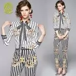 survetement femme versace floral printed silk stripe2 piece set